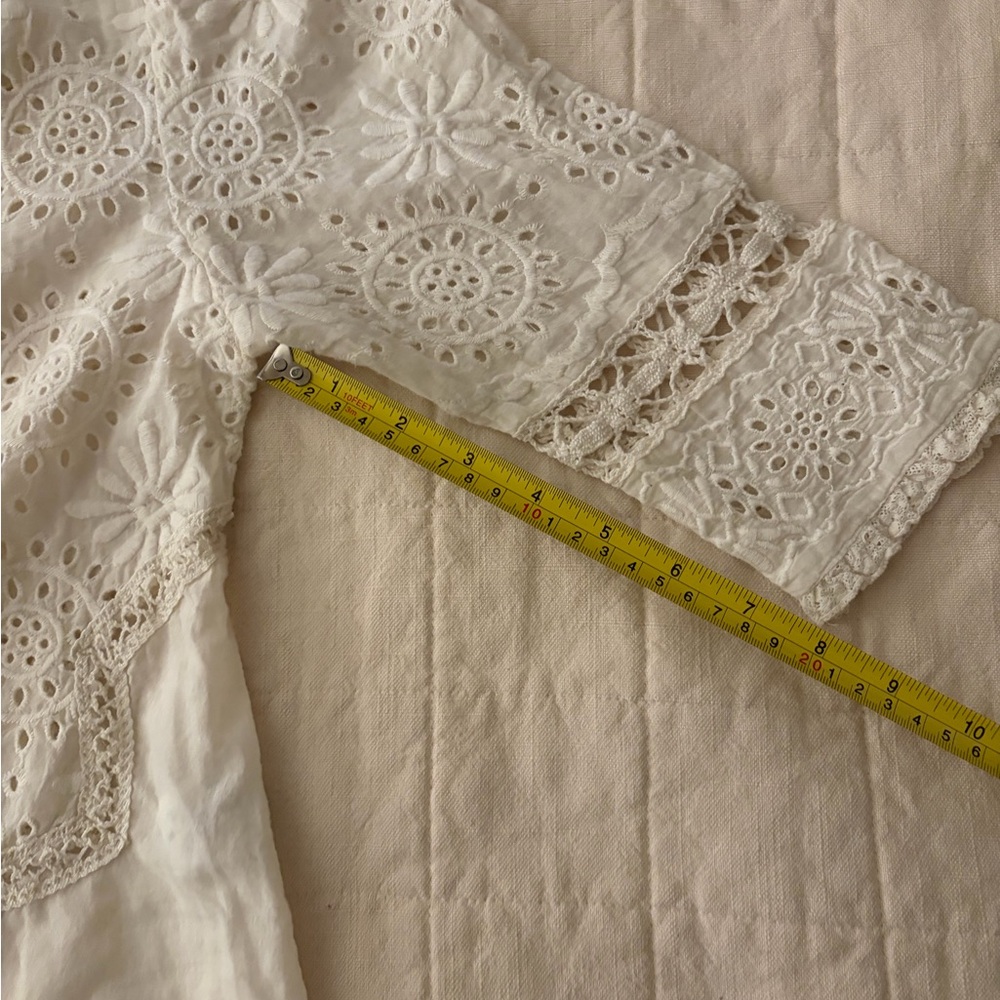LoveShackFancy White Eyelet Lace V-Neck Women's Top - Picture 7 of 7